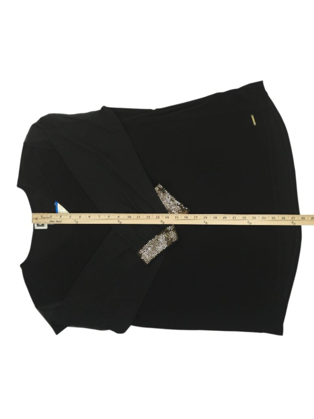 Anne Klein Black V-Neck Top Blouse Womens XL Sheer Mesh Long Sleeve Sequin Cuffs - Picture 5 of 16